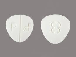 Dilaudid 8 mg UK tablet shown front and back, round prescription pain relief tablet with clear imprint, hydromorphone 8 mg tablet for UK medical information page.