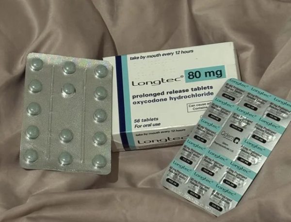 Longtec Tablets UK prolonged release oxycodone tablets in original packaging showing front and back view for chronic pain treatment