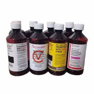 Promethazine with codeine syrup UK bottle for prescription cough treatment in a regulated pharmacy setting
